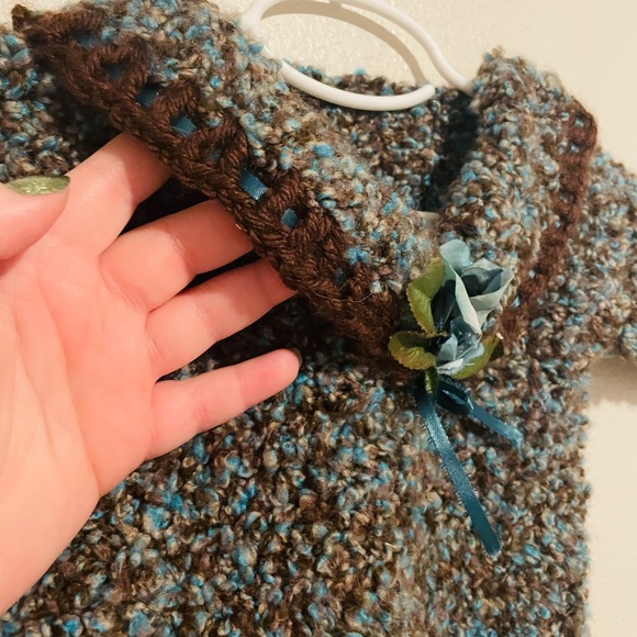 Handmade Teal/ Brown Cowl Neck Sweater 12-18 mo - Picture 2 of 4
